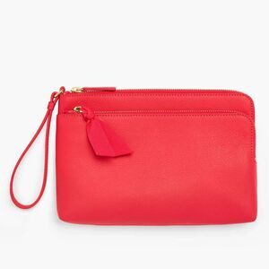 NWT Talbots Red Leather Wristlet Zipper Pouch w/ Gold Zipper Hardware
